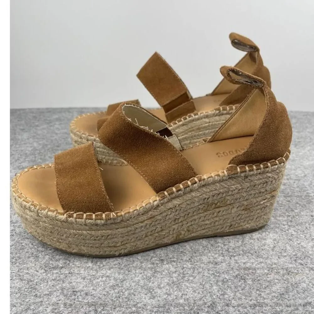 Soludos‎ Womens Tan Suede Espadrille Platform Wedge Sandals Size 6.5 EU 37